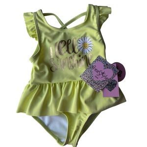 Freestyle Revolution Yellow Hello Sunshine 1 Piece Swimsuit with Ruffles 12M NWT